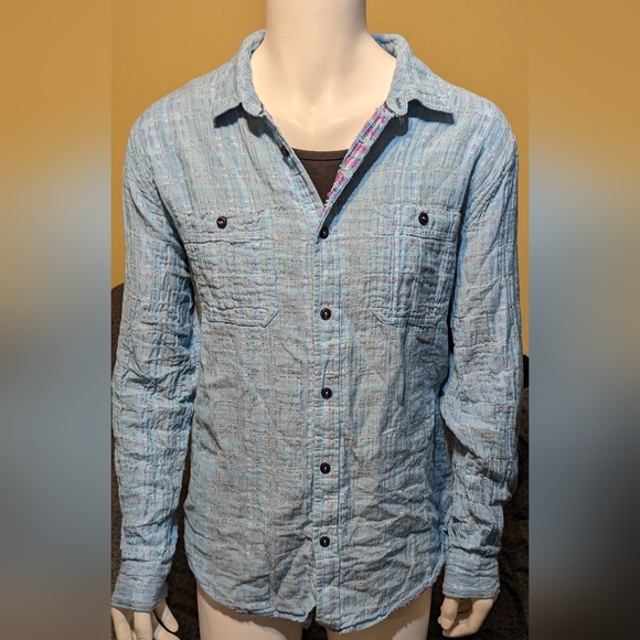 Carbon 2 Cobalt men's cotton reverse plaid beachy button down - Picture 3 of 6